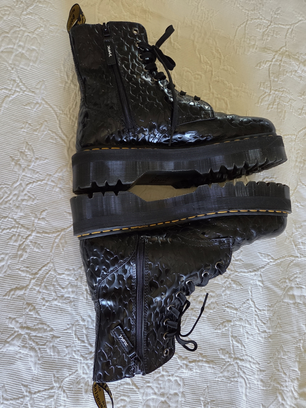 Dr. Martens | Xx Girl Jadon Black Patent Leopard-Embossed Platform Boot - Picture 7 of 11